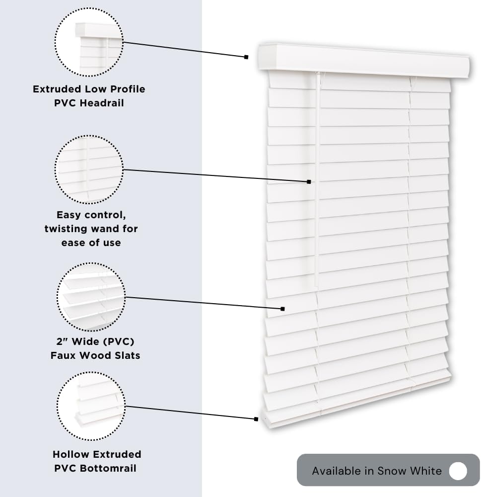 LOTUS & WINDOWARE Cordless Faux Wood Blinds, 43" Wide x 36" Long