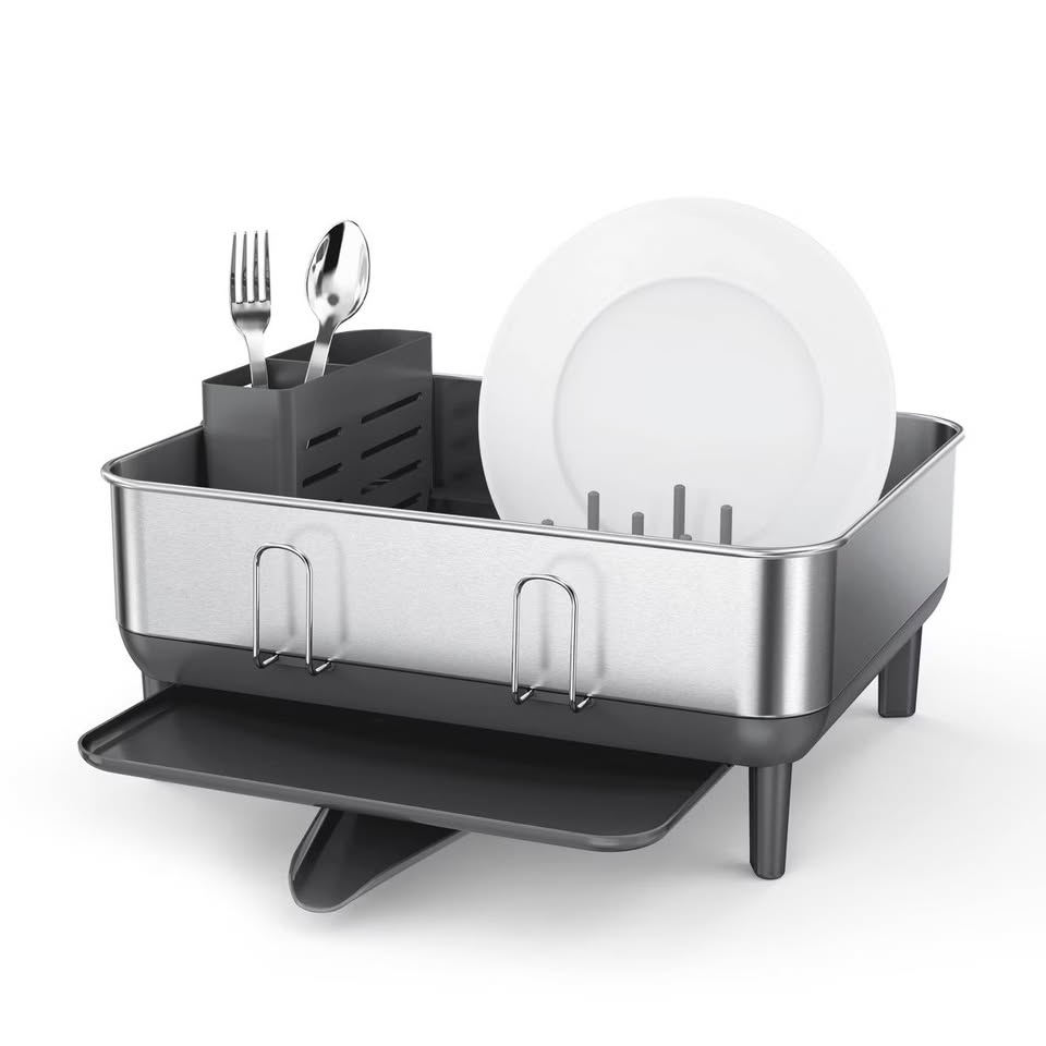 simplehuman Compact Kitchen Dish Drying Rack with Swivel Spout Stainless Steel