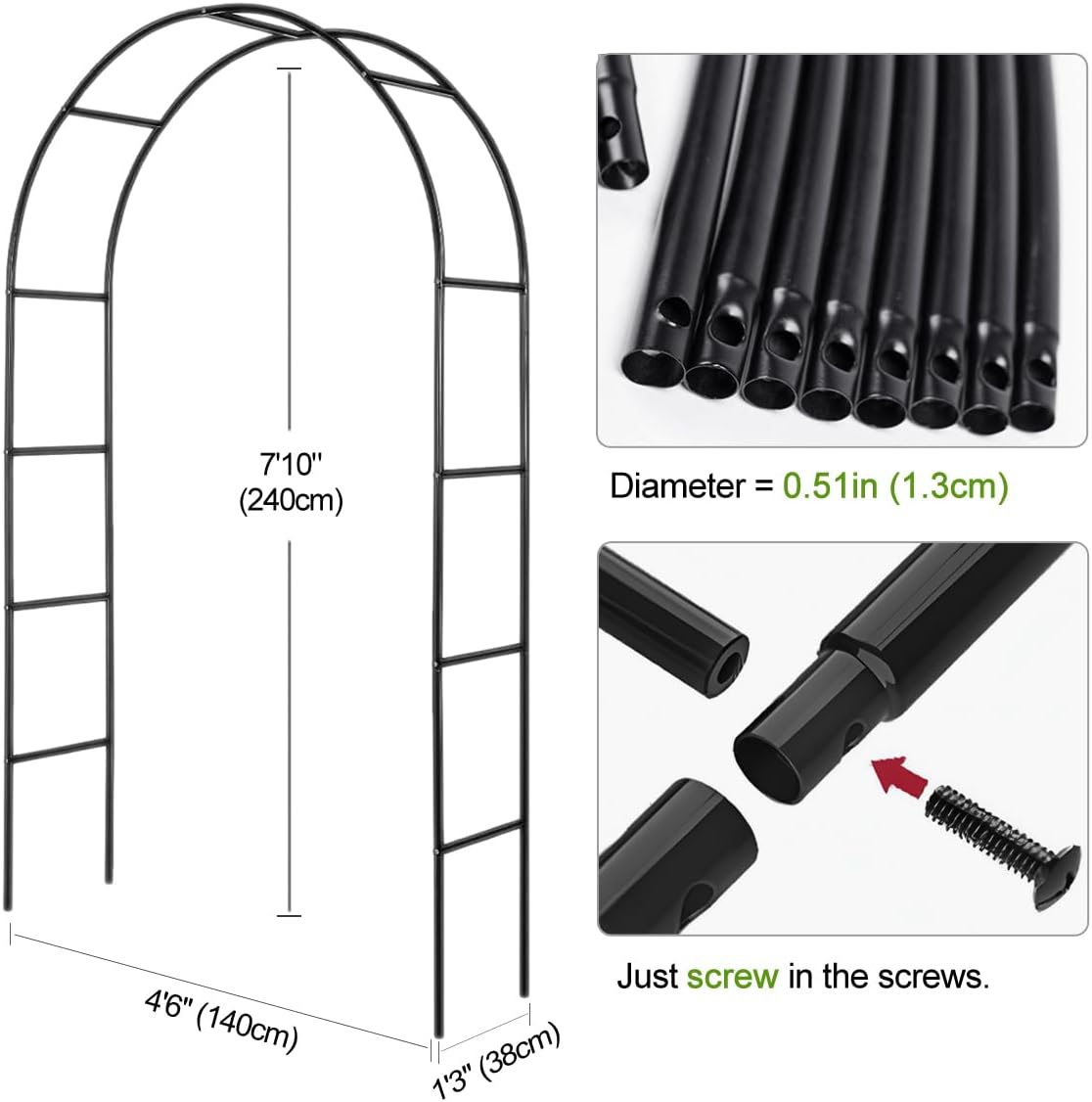 Metal Pergola Arbor,4.6 Feet Wide x7.9 Feet High Assemble Freely for Various Climbing Plant