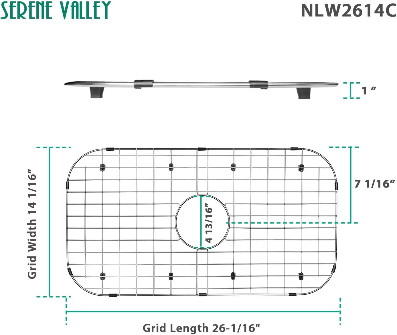 Serene Valley Sink Protector Grid 26-1/16" x 14-1/16", Centered Drain with Corner Radius 3-1/2"
