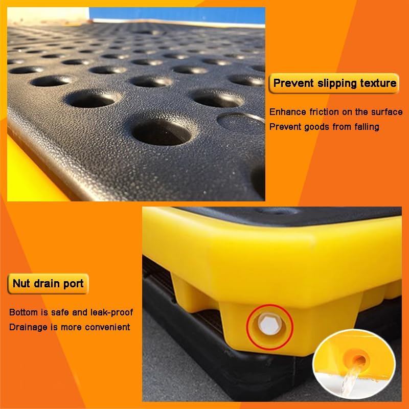 2 Drum Containment Spill Pallet, Polyethylene Low Profile Paint Bucket Tray
