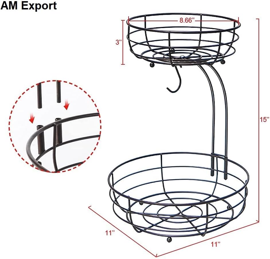 Auledio 2-Tier Countertop Fruit Vegetables Basket Bowl Storage With Banana Hanger