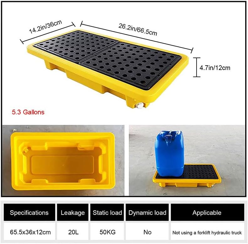 2 Drum Containment Spill Pallet, Polyethylene Low Profile Paint Bucket Tray