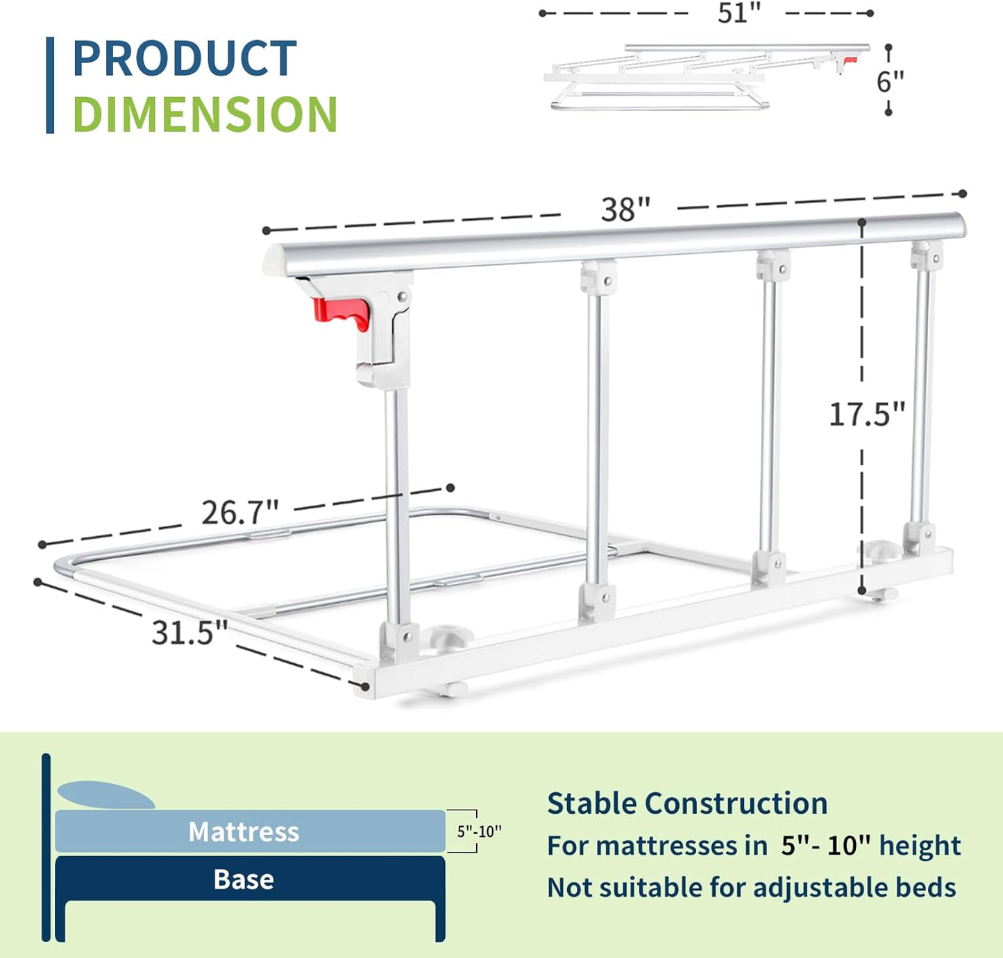 Bed Rails for Elderly Adults Safety, Folding Bedside Assist Rail Handle