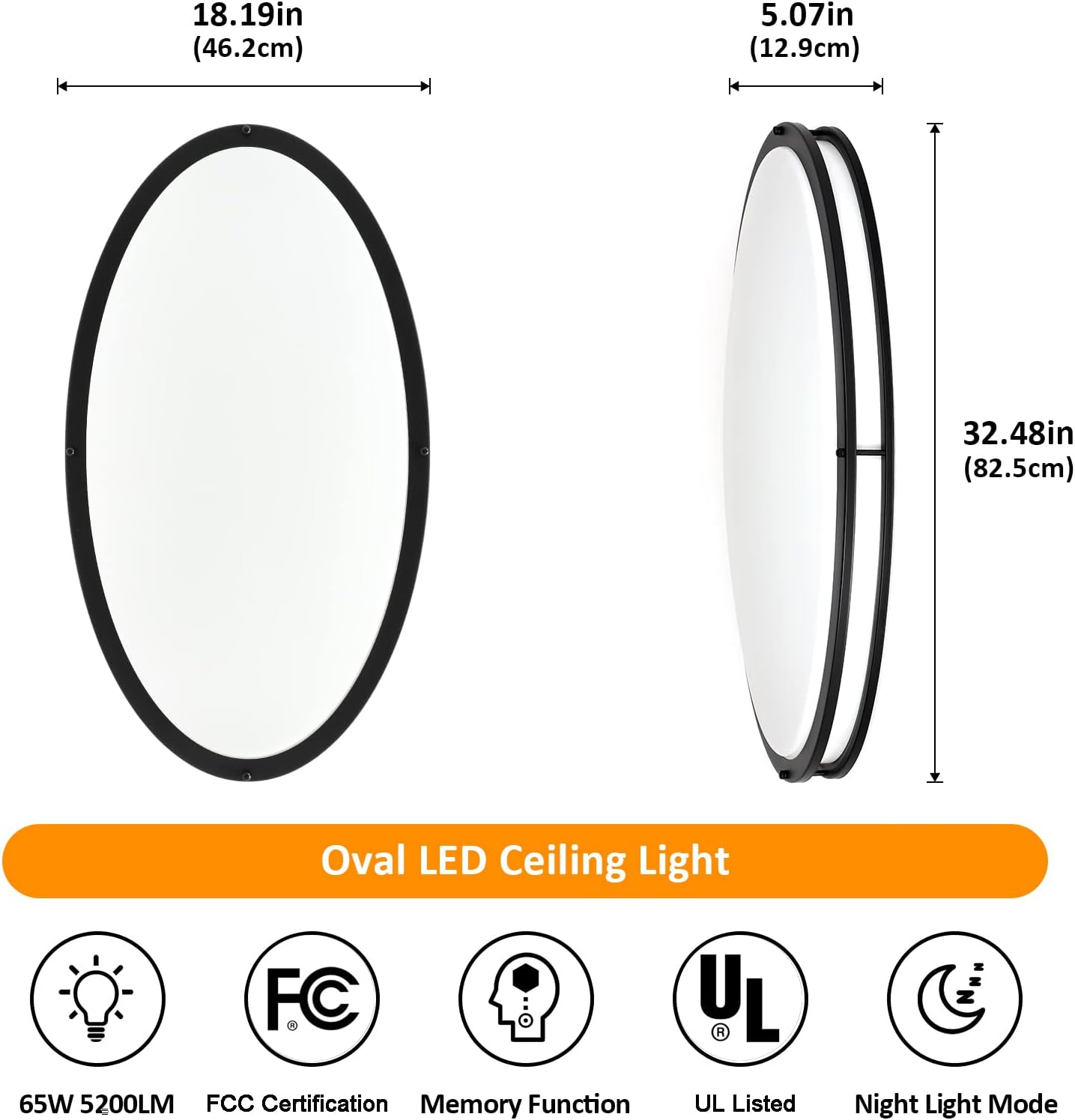 DLLT 65W Dimmable LED Flush Mount Ceiling Light with Remote, 32" Oval Brush Nickel