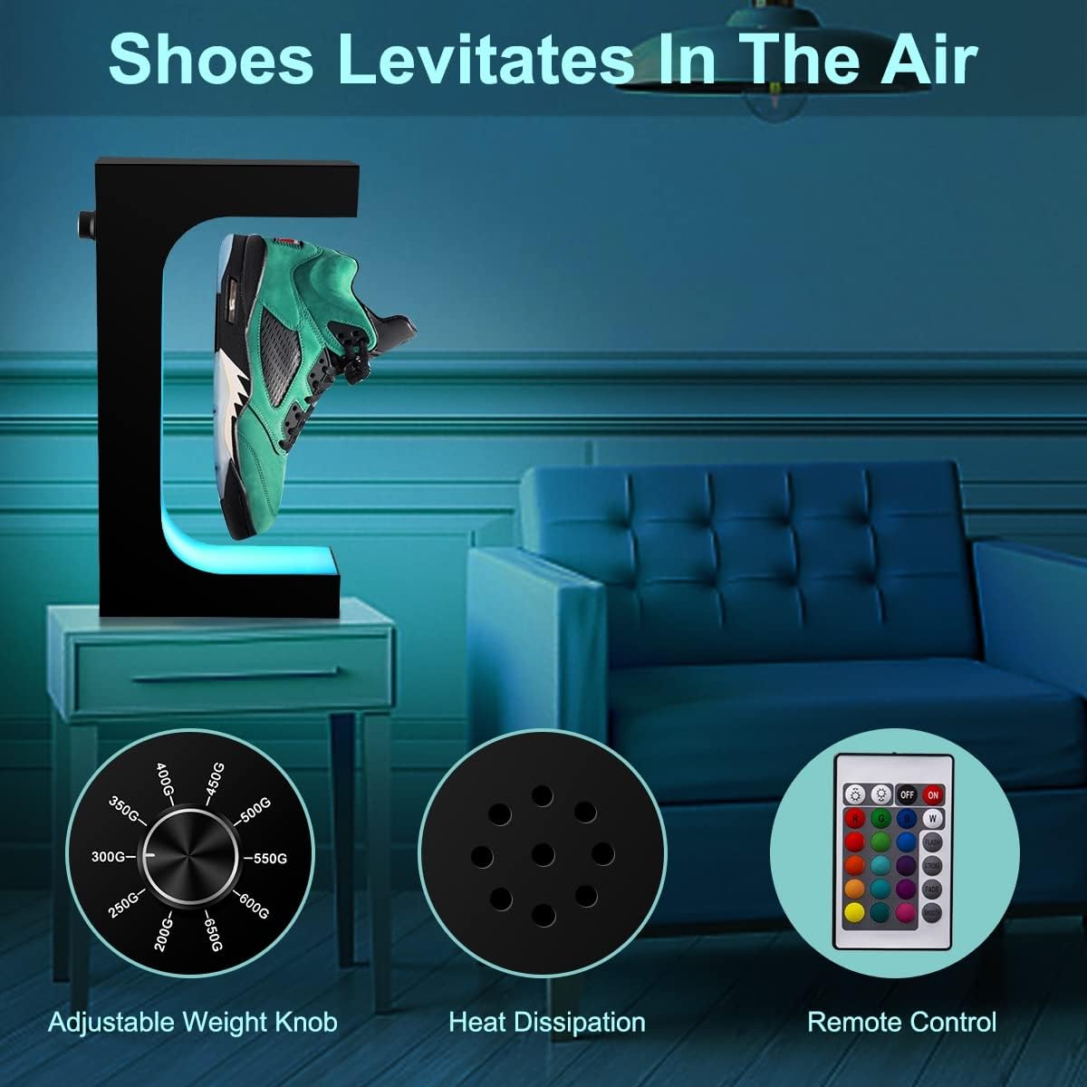 UVEHAS Levitating Shoe Display Stand, Floating Sneaker Stand with Remote 16 Colors LED Light Rotate