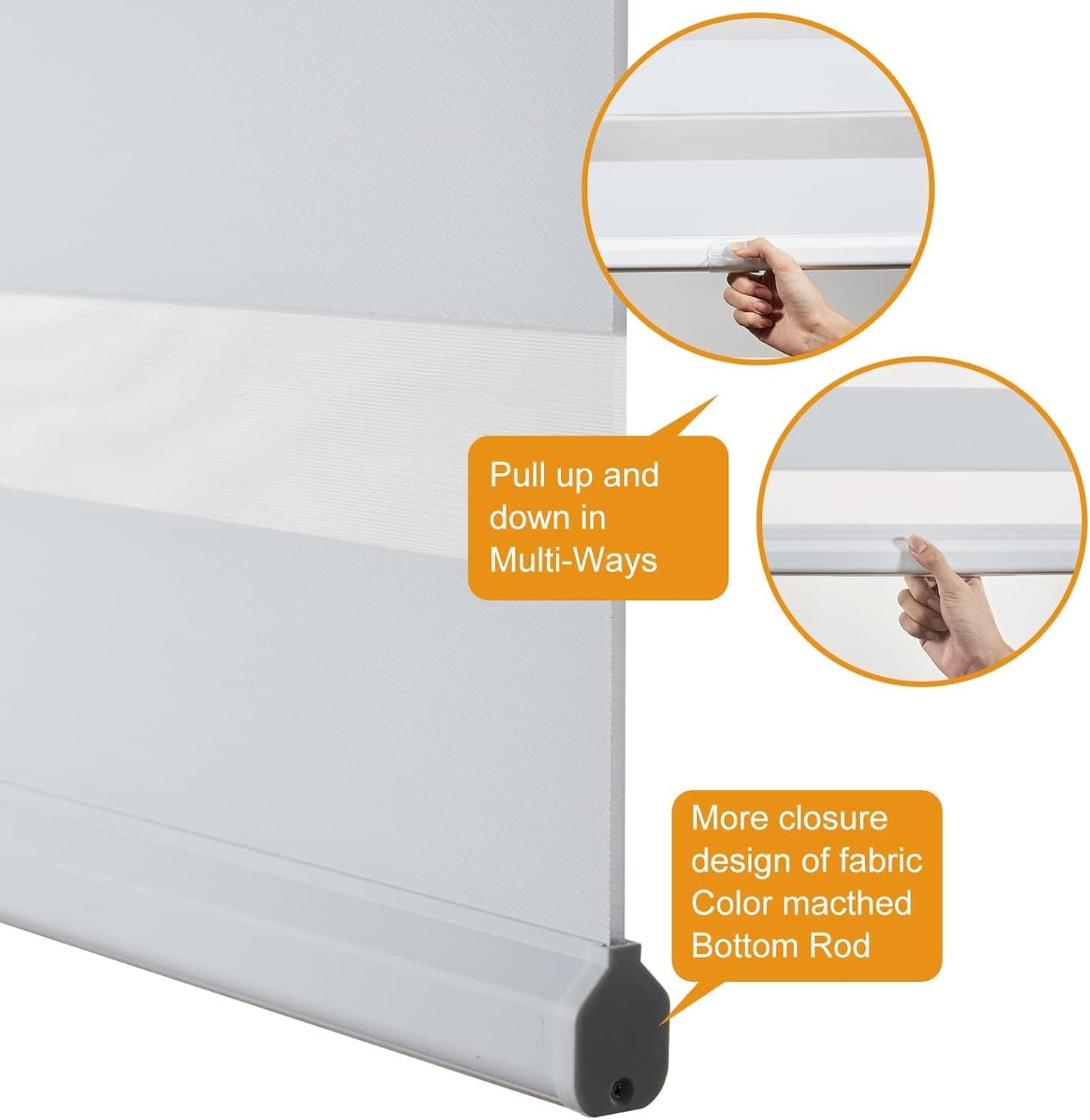 Persilux Zebra Blinds for Windows Cordless Blinds & Shades (28" W x 72" H, White)