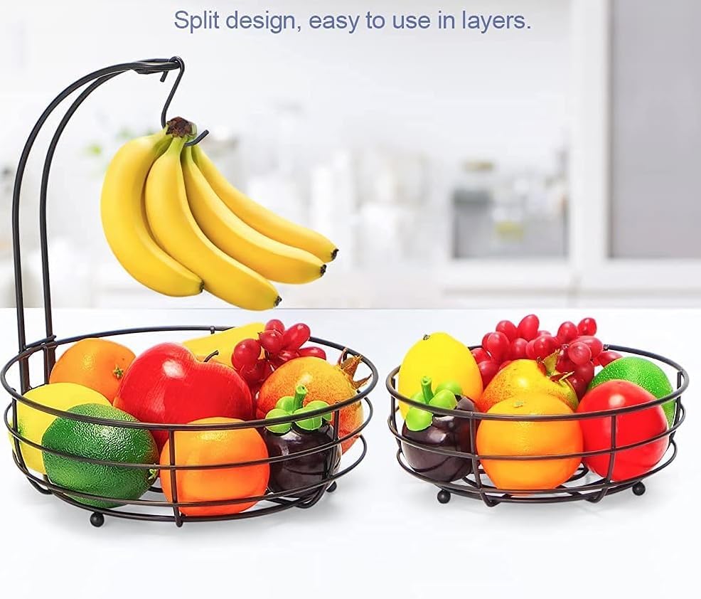 Auledio 2-Tier Countertop Fruit Vegetables Basket Bowl Storage With Banana Hanger