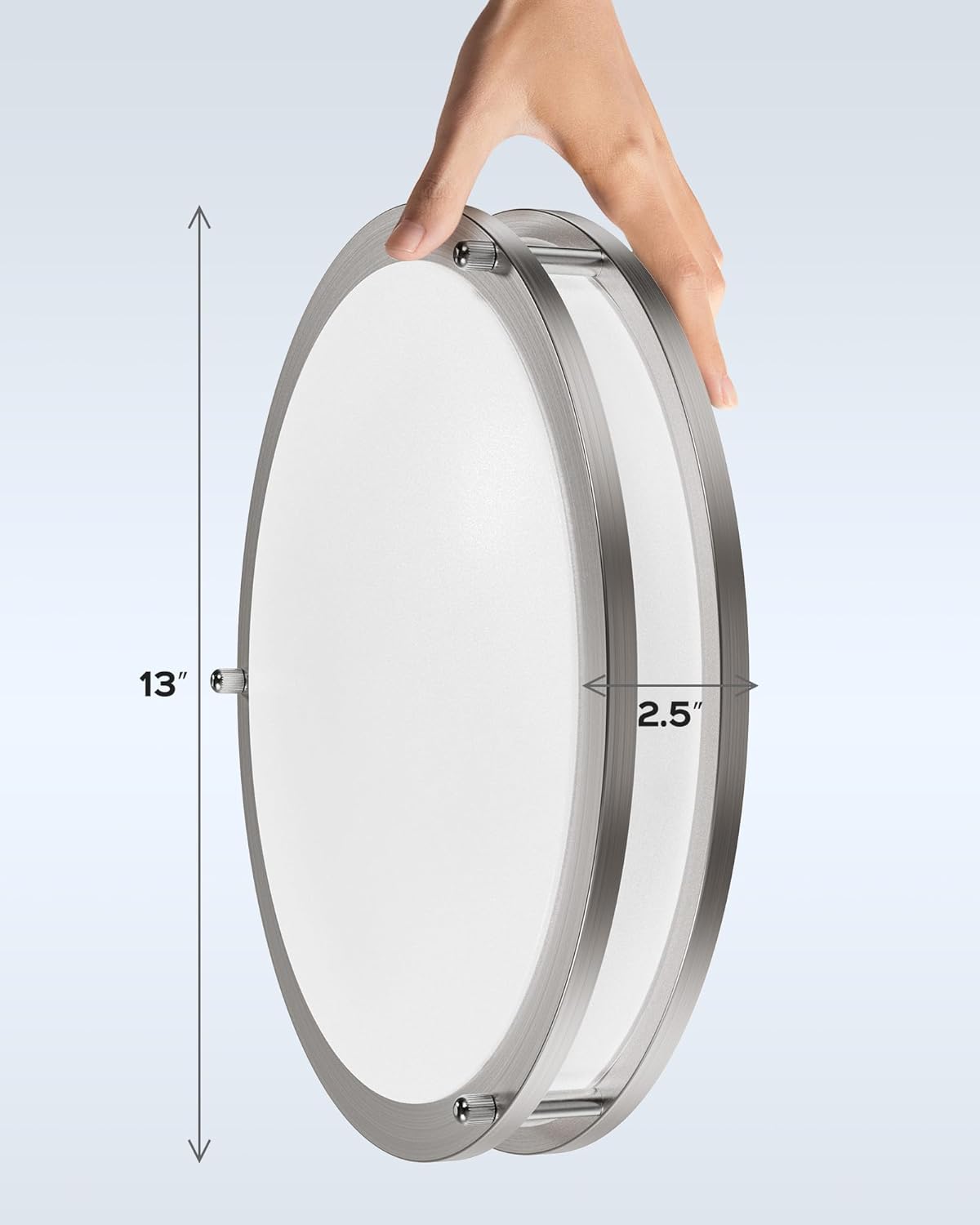 JACKYLED 13 Inch Flush Mount Ceiling Light, Brushed Nickel, 3000K/3700K/4500K/5100K/6000K Dimmable