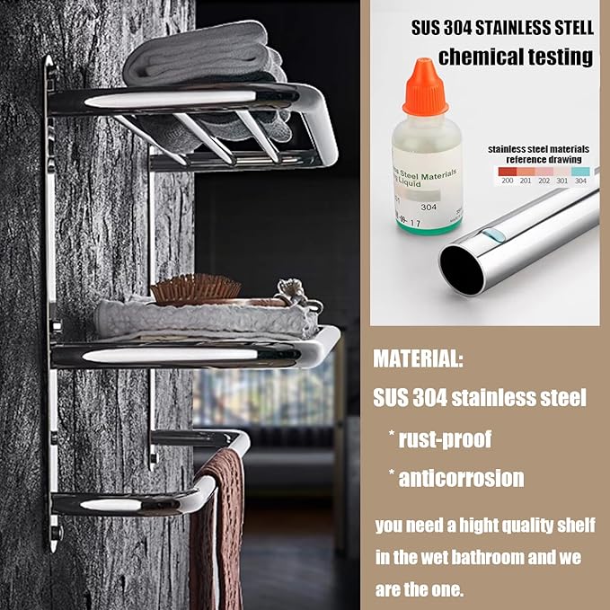LUANT Bathroom Shelf 3-Tier Wall Mounting Rack with Towel Bars