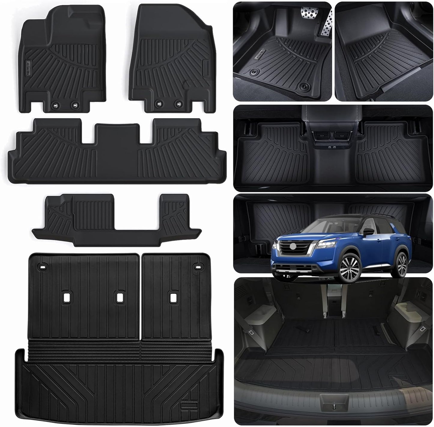 Floor Mats & Large Trunk Mat for 2022-2024 2025 Nissan Pathfinder 8 Seats