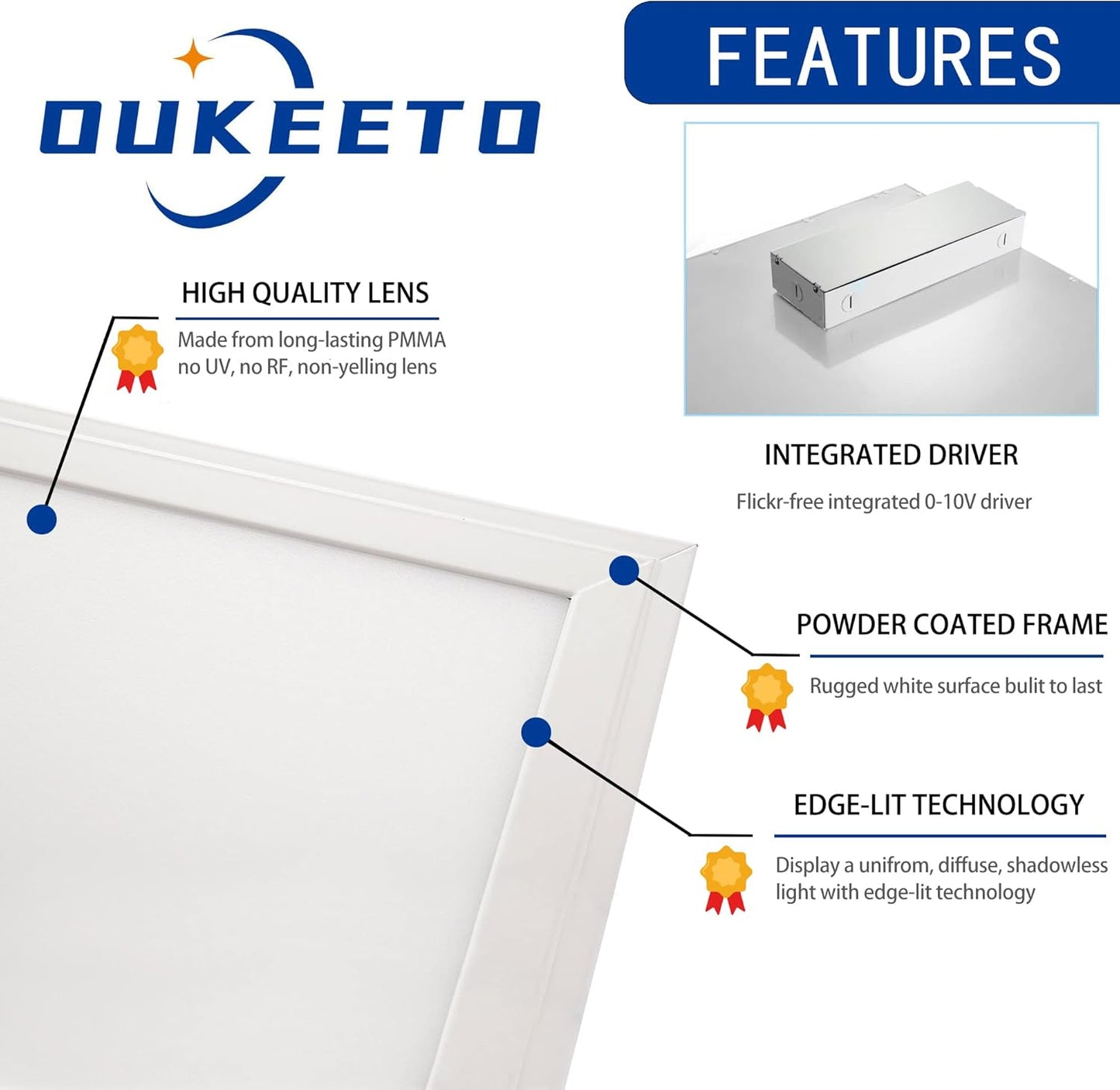 2X4 FT LED Flat Panel Light Fixture - 75W, 7500LM, 3000K/4000K/5000K Color Temperature Adjustable