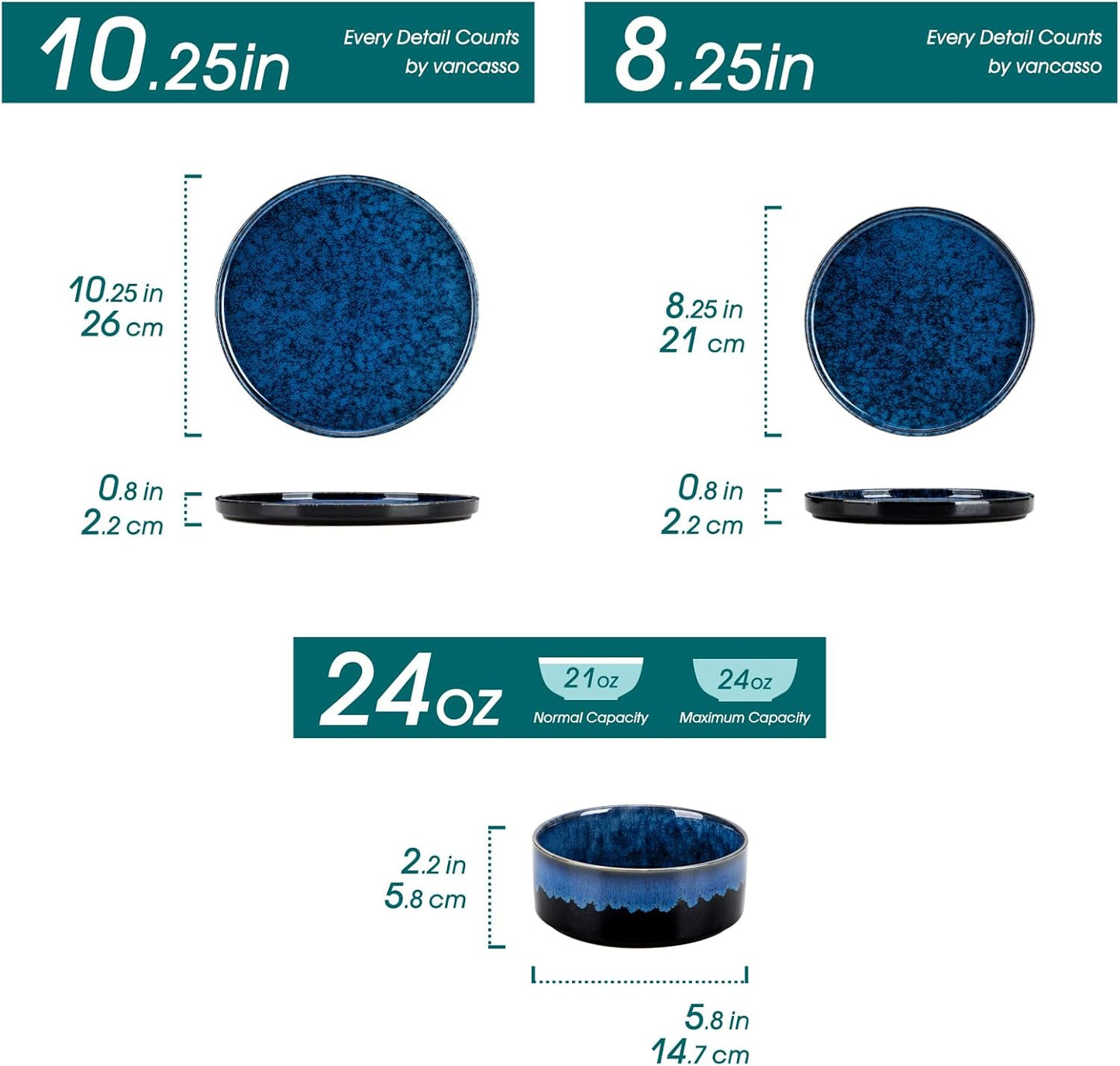 vancasso Starry Plates and Bowls Sets,12 Pieces Blue Dinnerware Sets for Kitchen