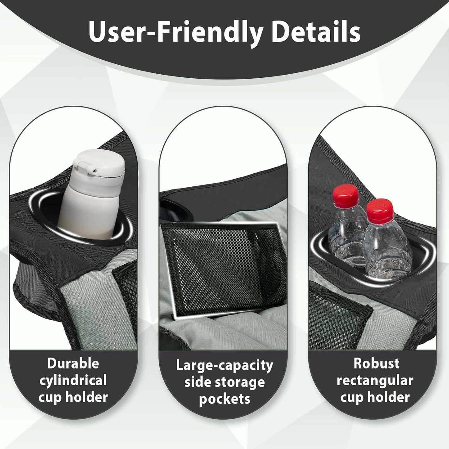 Oversized Camping Chair, Portable Folding Camping Chairs with Side Pocket, Cup Holder and Carry Bag