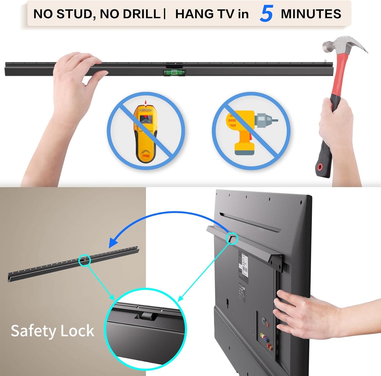 No Stud TV Wall Mount, Studless Drywall TV Mount for 32-75 inch