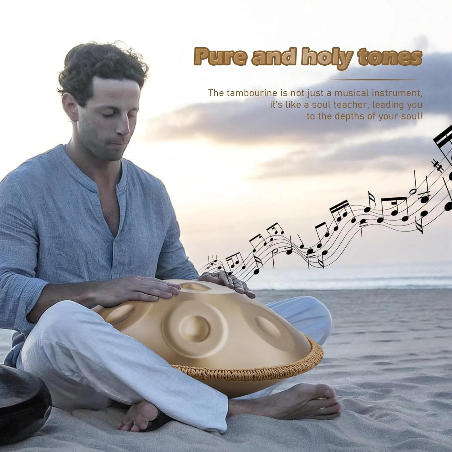 Handpan 22 Inches Drum Set, 440Hz 10 Notes Hand Drum Instrument, Premium Steel Hand Drum