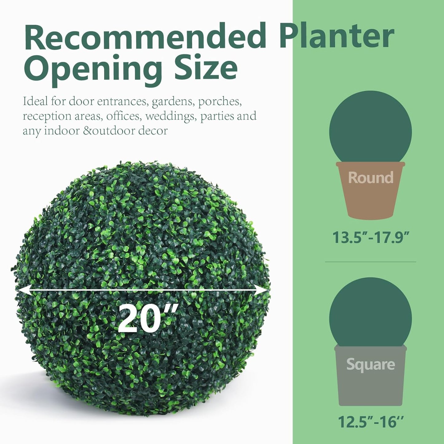 20 Inch 2 Packs Artificial Boxwood Balls Topiary Balls, 4 Layers of UV-Resistant Greenery Balls