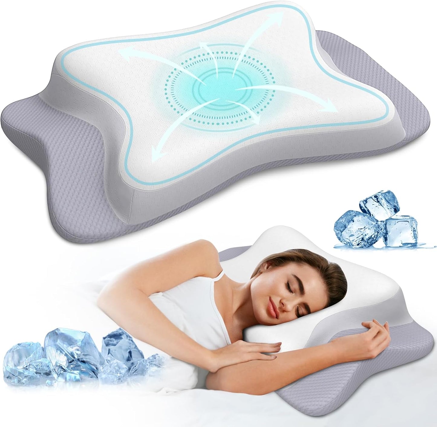 Polovo Cervical Pillow for Neck Pain Relief, Ergonomic Neck Pillow Side Sleeper Pillow for Adults