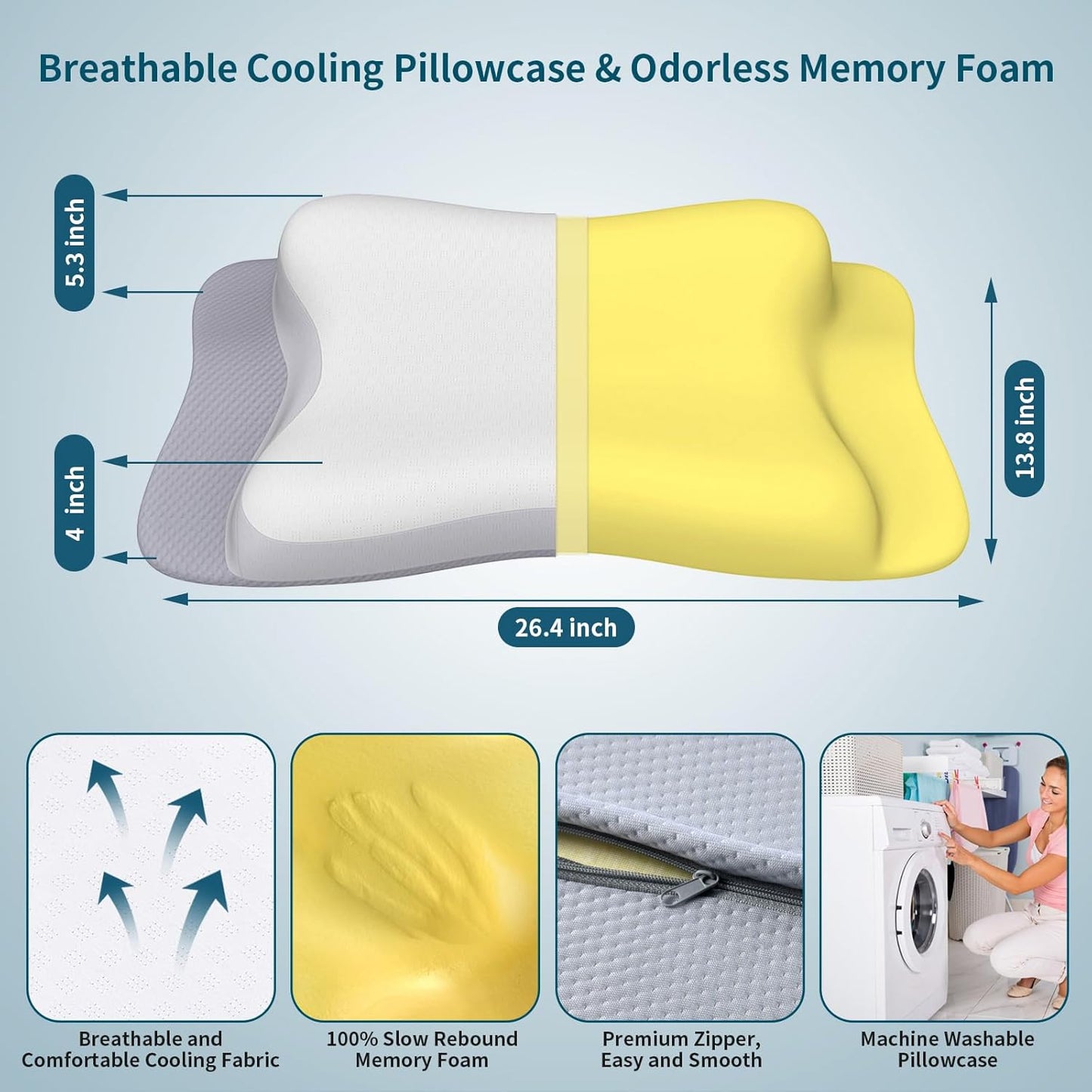 Polovo Cervical Pillow for Neck Pain Relief, Ergonomic Neck Pillow Side Sleeper Pillow for Adults