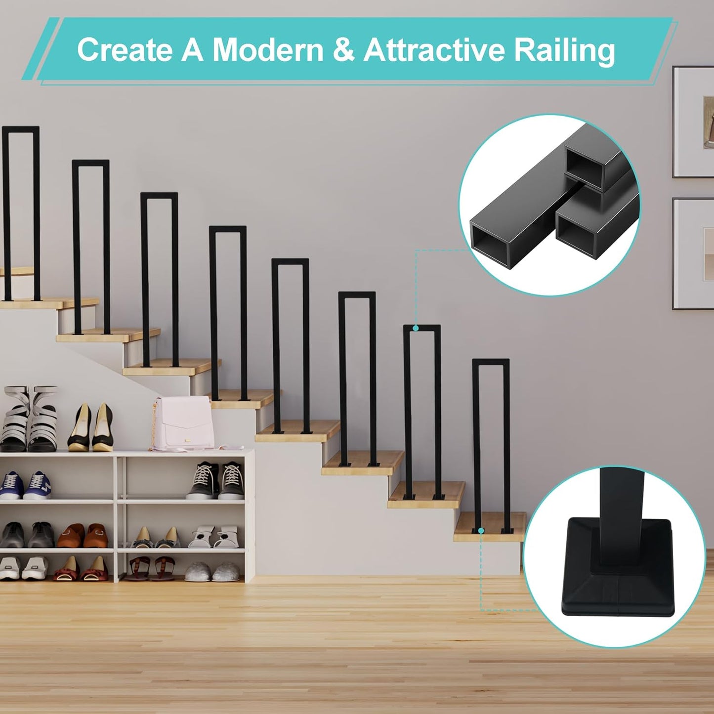 U-Shaped Stair handrail,Outdoor handrails ,Forged Iron Matte Black Square Tube Handrail