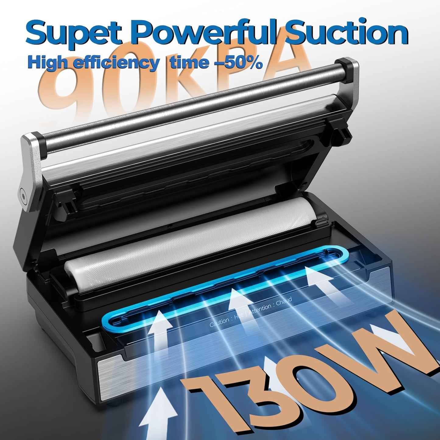 90Kpa Food Vacuum Sealer, Stainless Steel Vacuum Sealer Machine for Food with Double Heat Seal