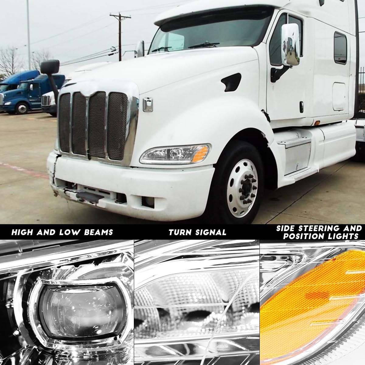Headlights for Peterbilt 387 325 330 335 337 340 348 382 384 386 Truck High and Low