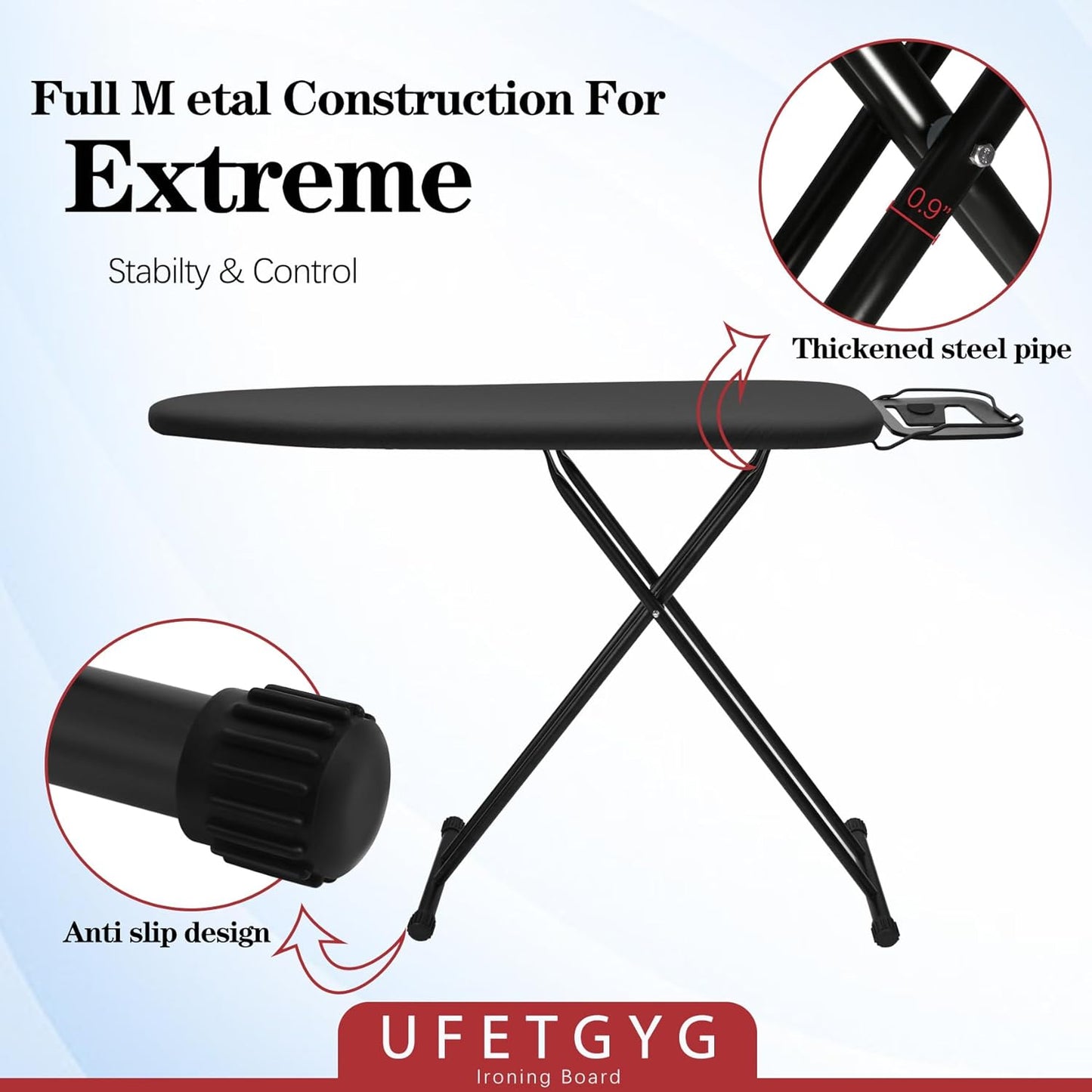 Ironing Board, Metal Panel Iron Board |43" X 13" W/with Iron Rest