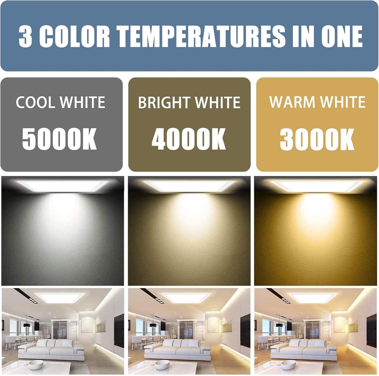 2X4 FT LED Flat Panel Light Fixture - 75W, 7500LM, 3000K/4000K/5000K Color Temperature Adjustable