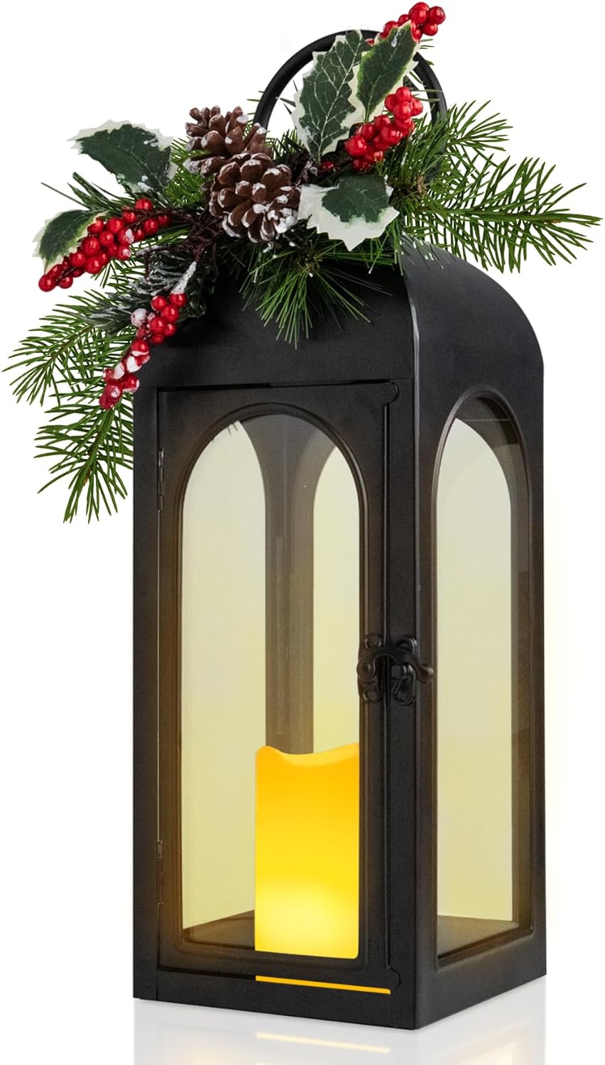 Outdoor Lantern Large, 15.5“ Battery Large Lanterns with Flameless Candle
