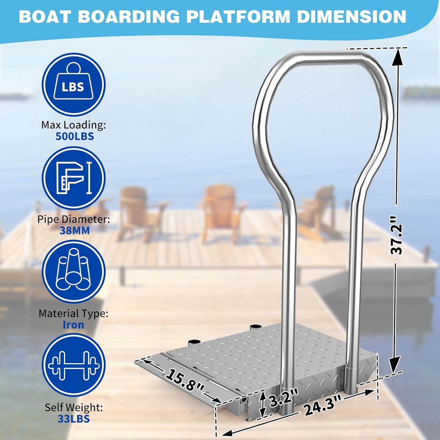 Boat Boarding Platform with Handrail, Foldable Dock Boarding Platform with Handle