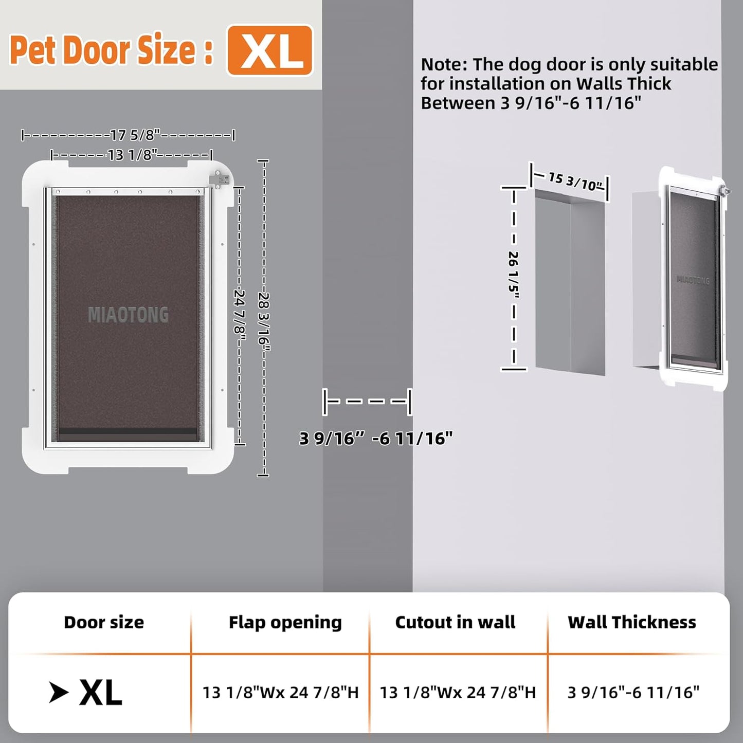 MIAOTONG Extra Large Dog Door,Upgraded Sealing Dog Door for Wall, Double Flap Doggy Door