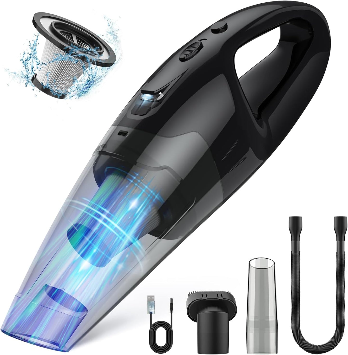 Handheld Vacuum Cordless Rechargeable, Car Vacuum with LED, USB Charge