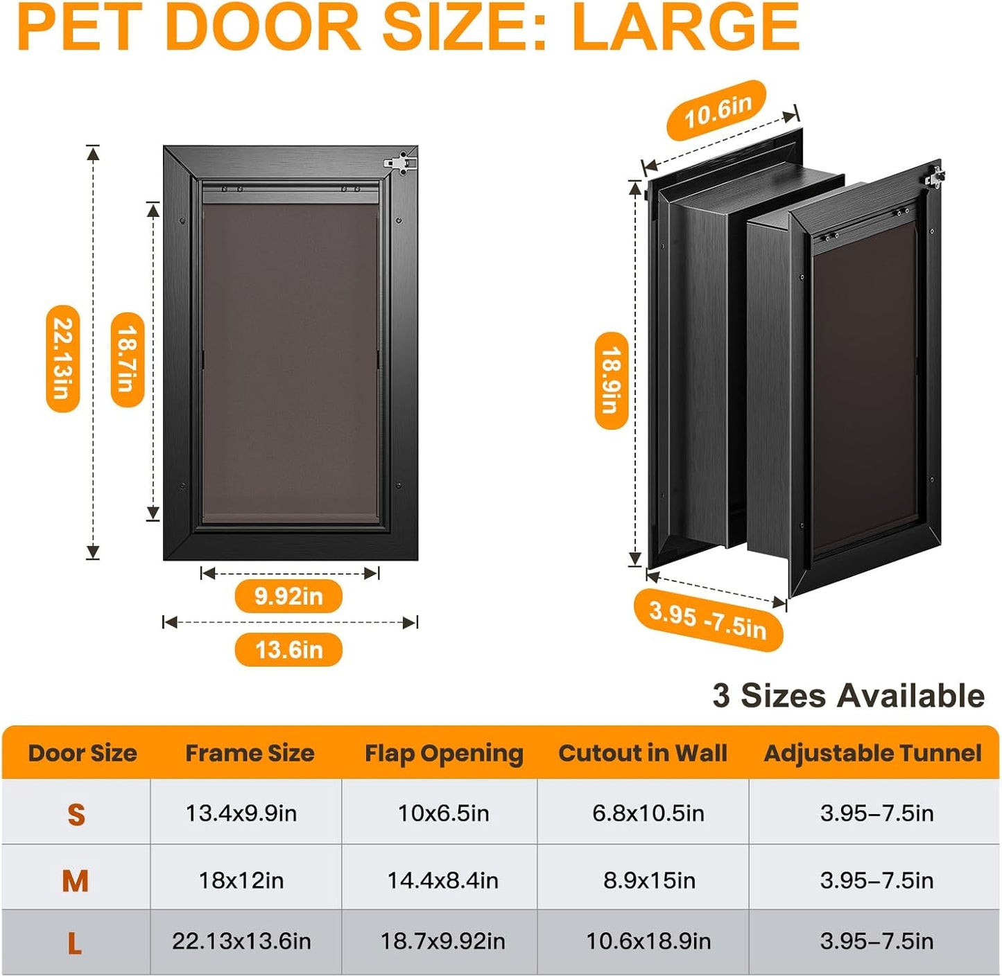 Dog Door for Wall, All Aluminum Large Doggy Door Doggie door, Pet Door Easy to Install, 2 Magnetic Flaps