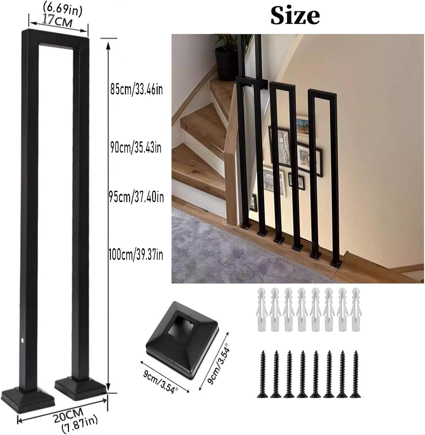 U-Shaped Stair handrail,Outdoor handrails ,Forged Iron Matte Black Square Tube Handrail