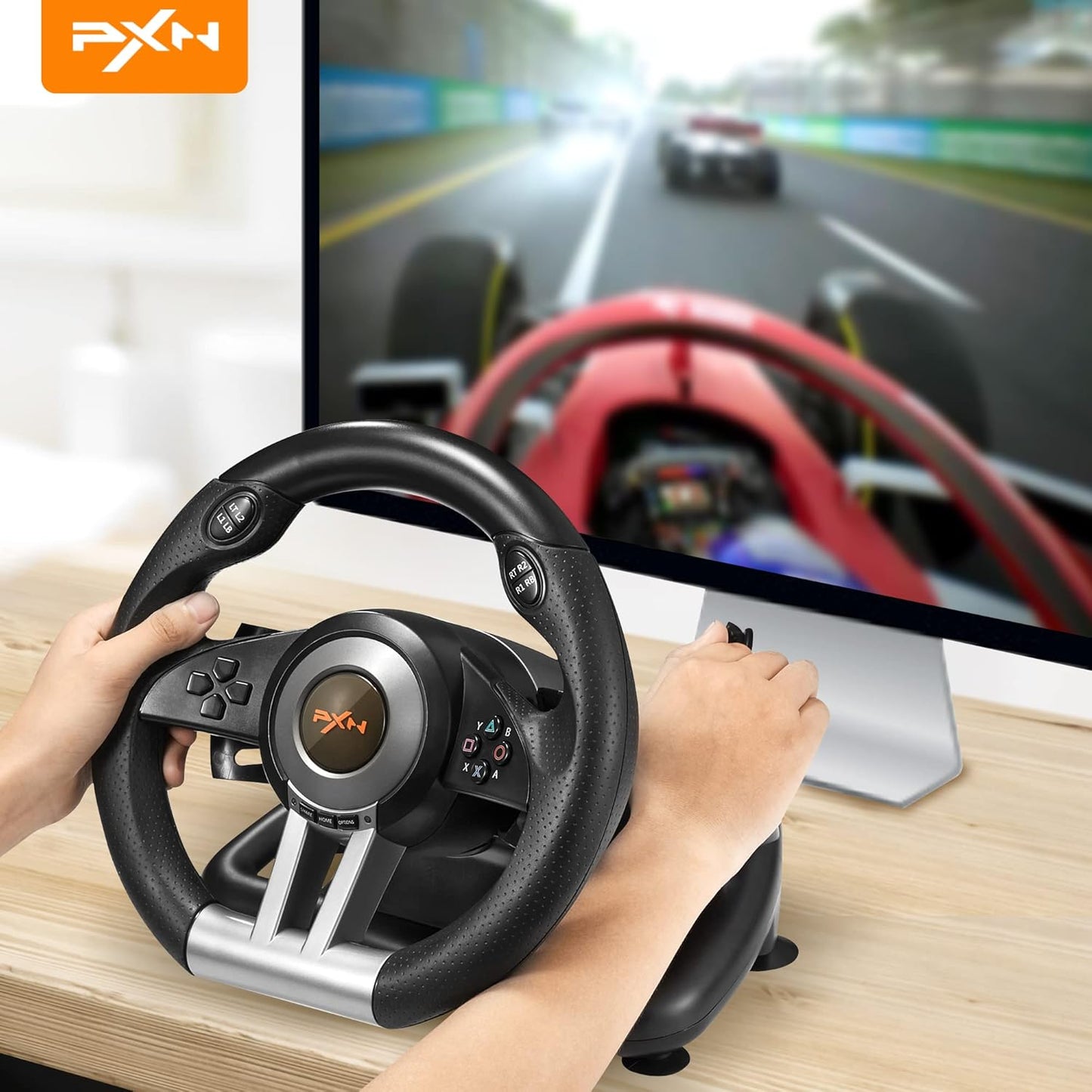 PXN Racing Wheel - Gaming Steering Wheel for PC, V3II 180 Degree Driving Wheel