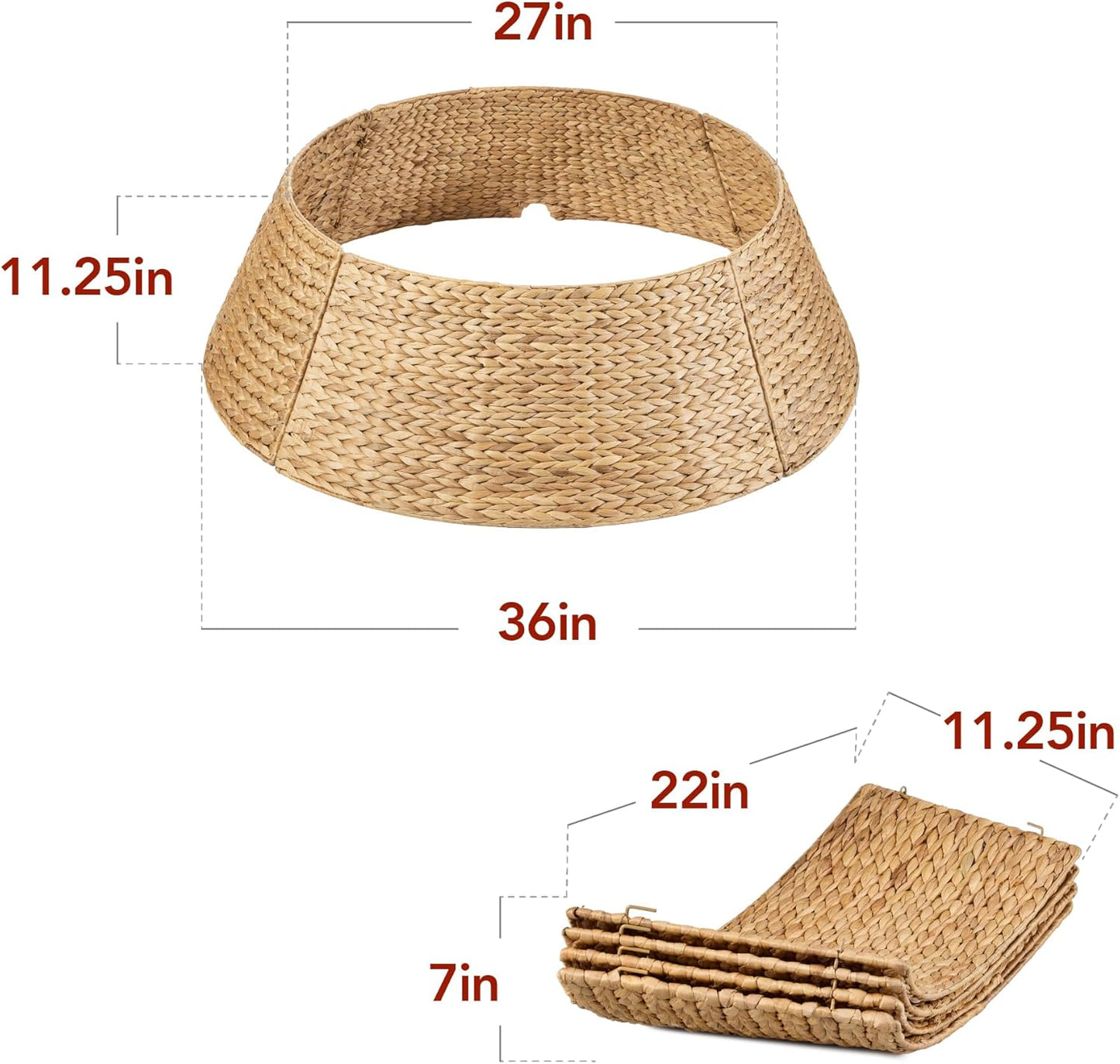 Best Choice Products 36in Christmas Tree Collar, Woven Hyacinth 3-Piece Holiday Rattan Tree Skirt