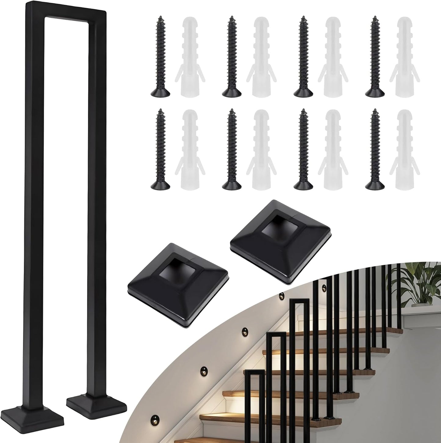 U-Shaped Stair handrail,Outdoor handrails ,Forged Iron Matte Black Square Tube Handrail