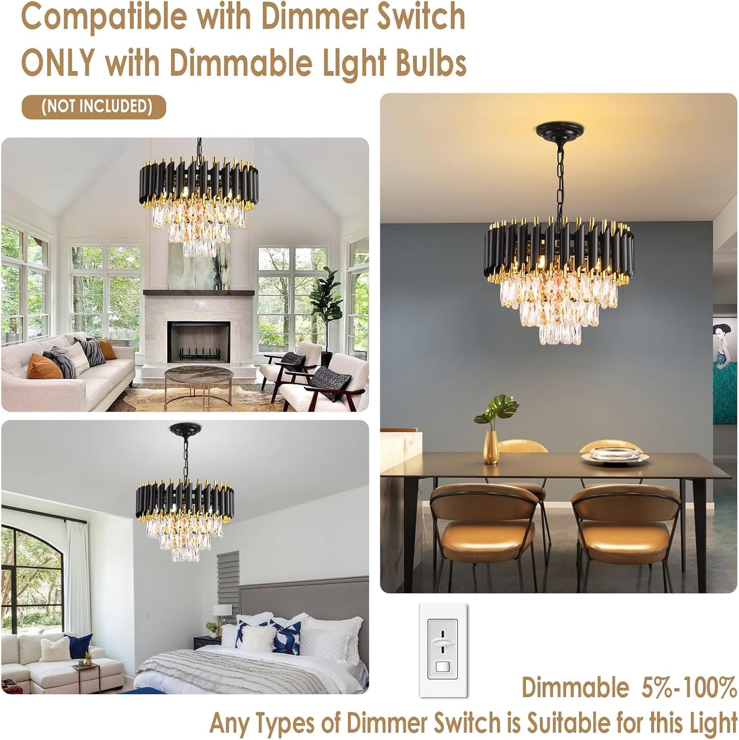 Modern Crystal Chandeliers 15.7”Gold Contemporary Crystal Ceiling Lights Fixtures 3-Tiers 5 Lights