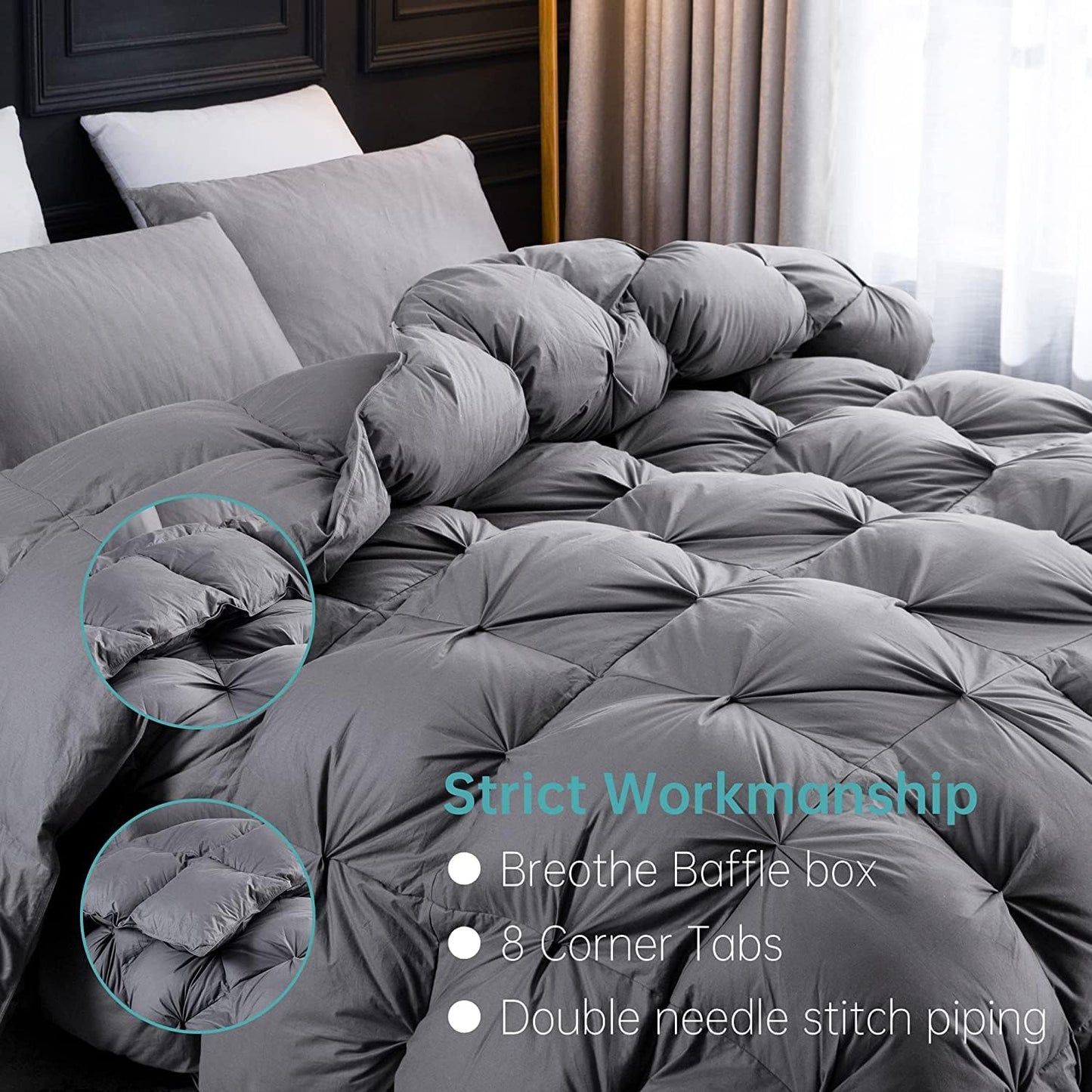 Three Geese Pinch Pleat Waterfowl Feathers and Down Comforter King Size Duvet Insert