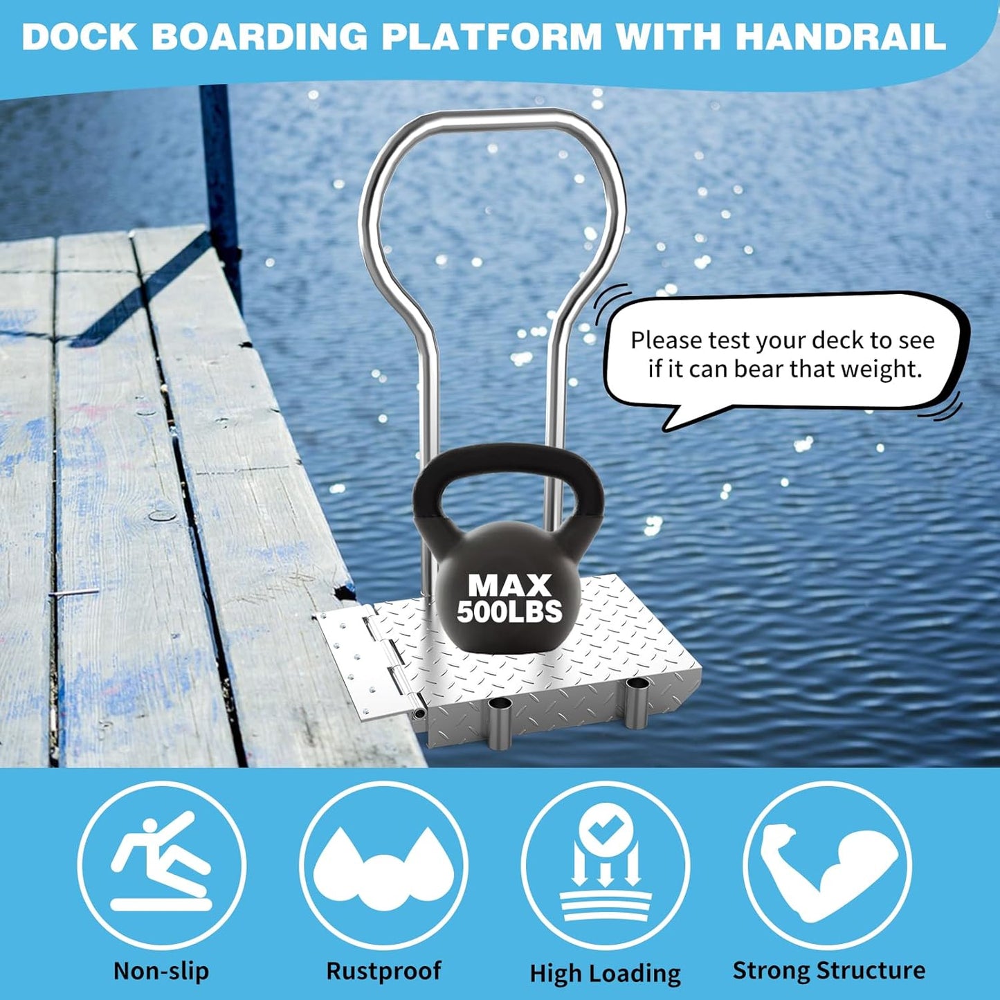 Boat Boarding Platform with Handrail, Foldable Dock Boarding Platform with Handle