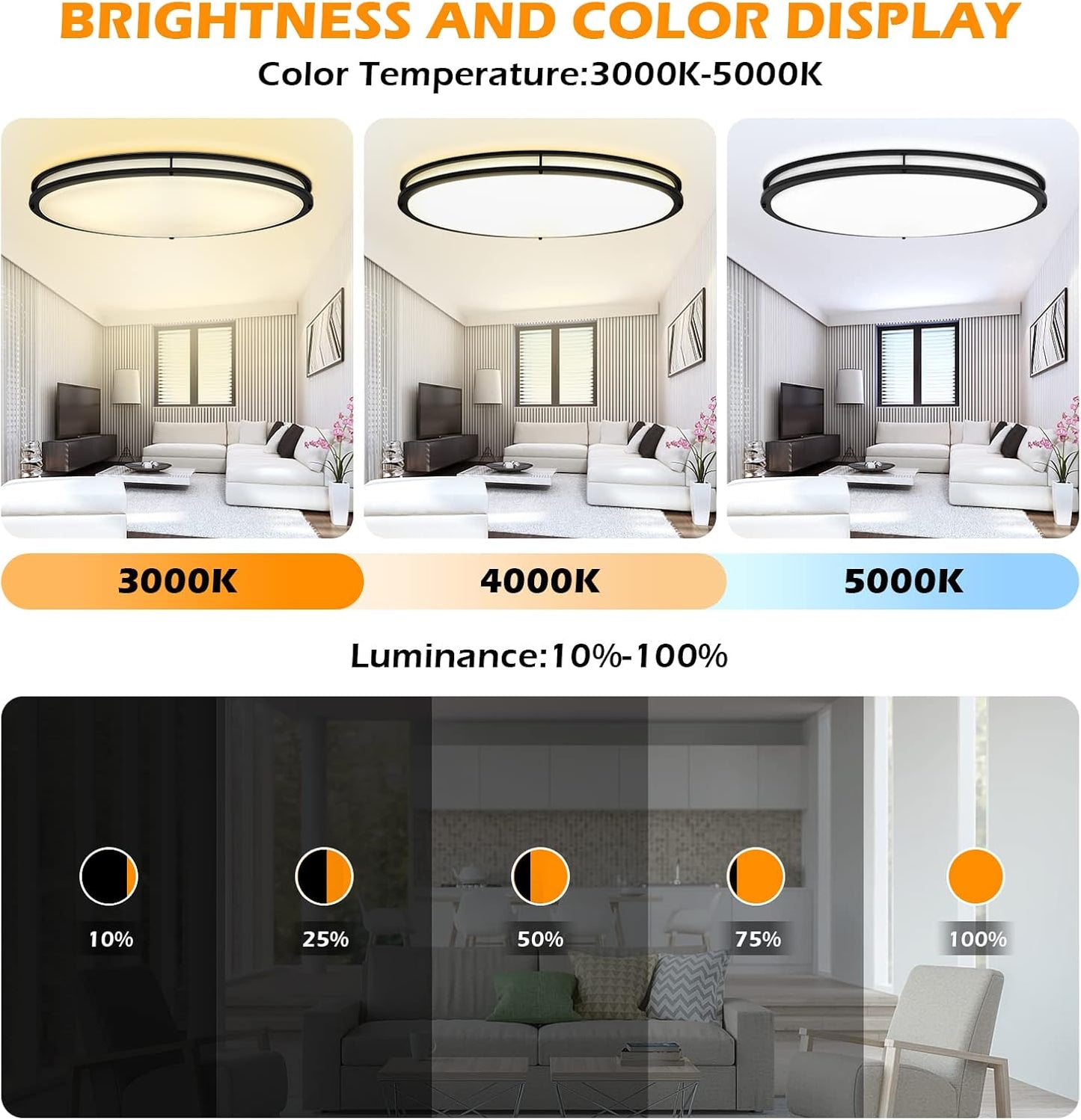 DLLT 65W Dimmable LED Flush Mount Ceiling Light with Remote, 32" Oval Brush Nickel