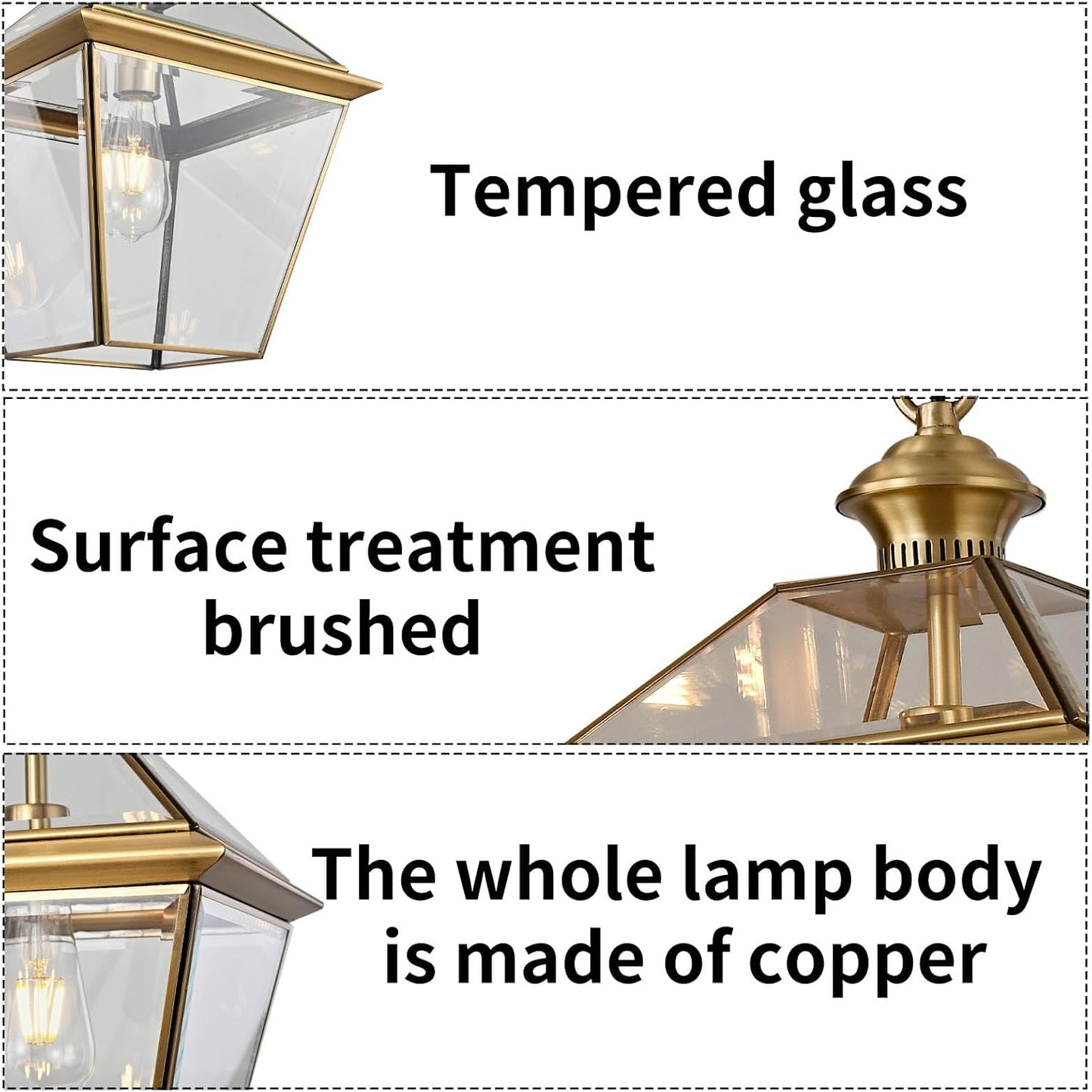 Milaii Copper Brass Outdoor Pendant Light, 16.5" H Large Lantern Hanging Light