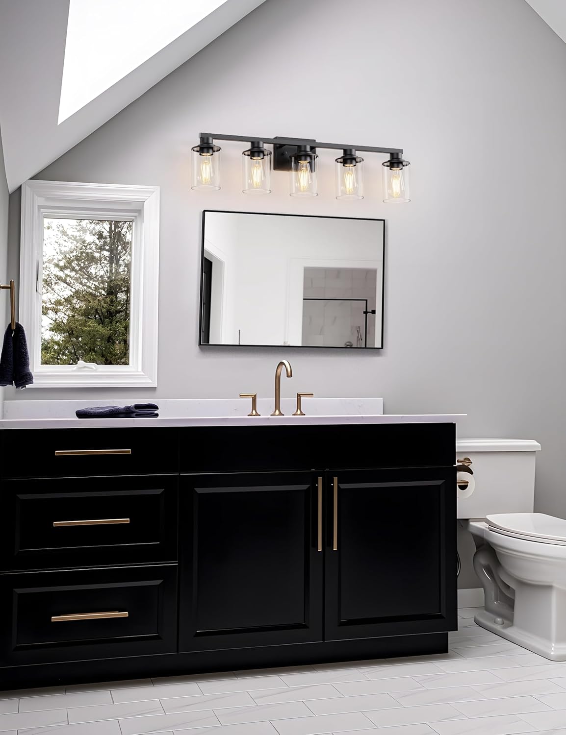 DORESshop Bathroom Light Fixtures, 5-Light Black Bathroom Lighting Fixtures Over Mirror