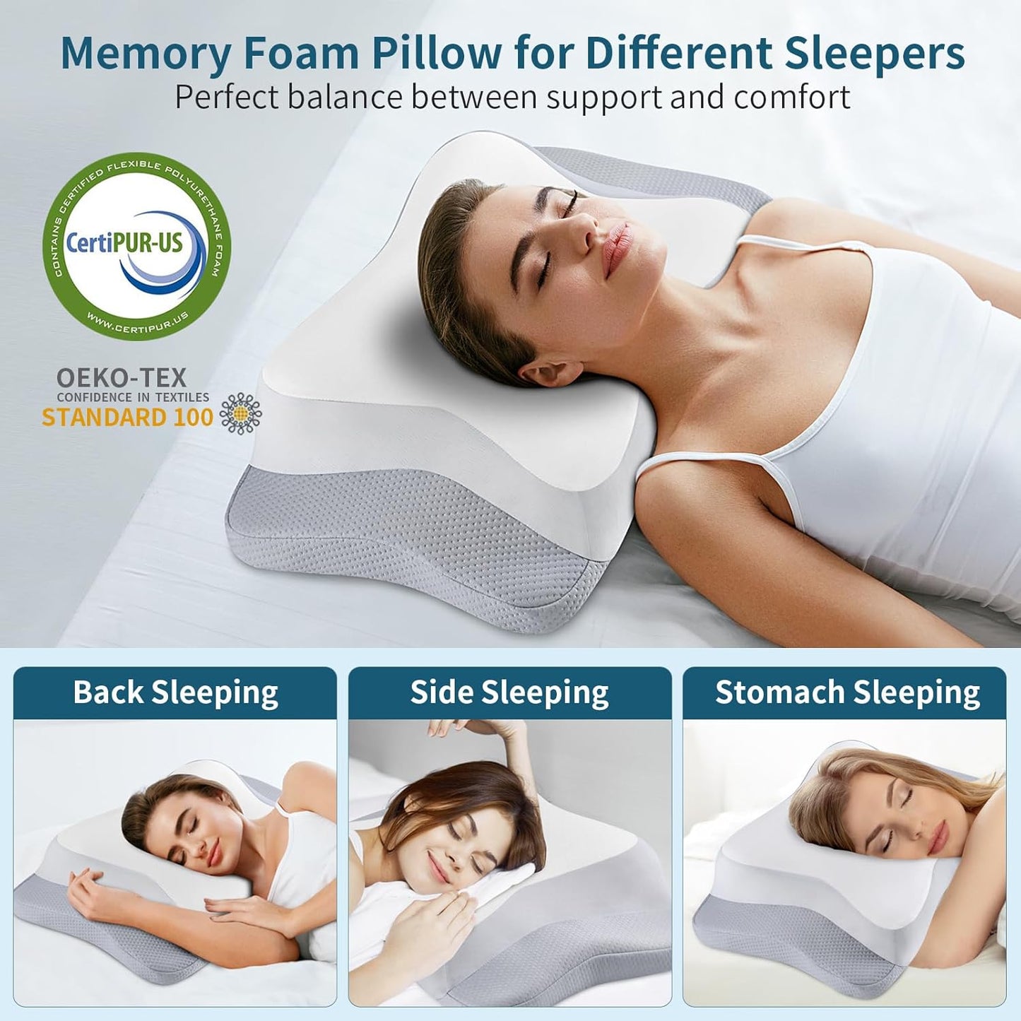Polovo Cervical Pillow for Neck Pain Relief, Ergonomic Neck Pillow Side Sleeper Pillow for Adults