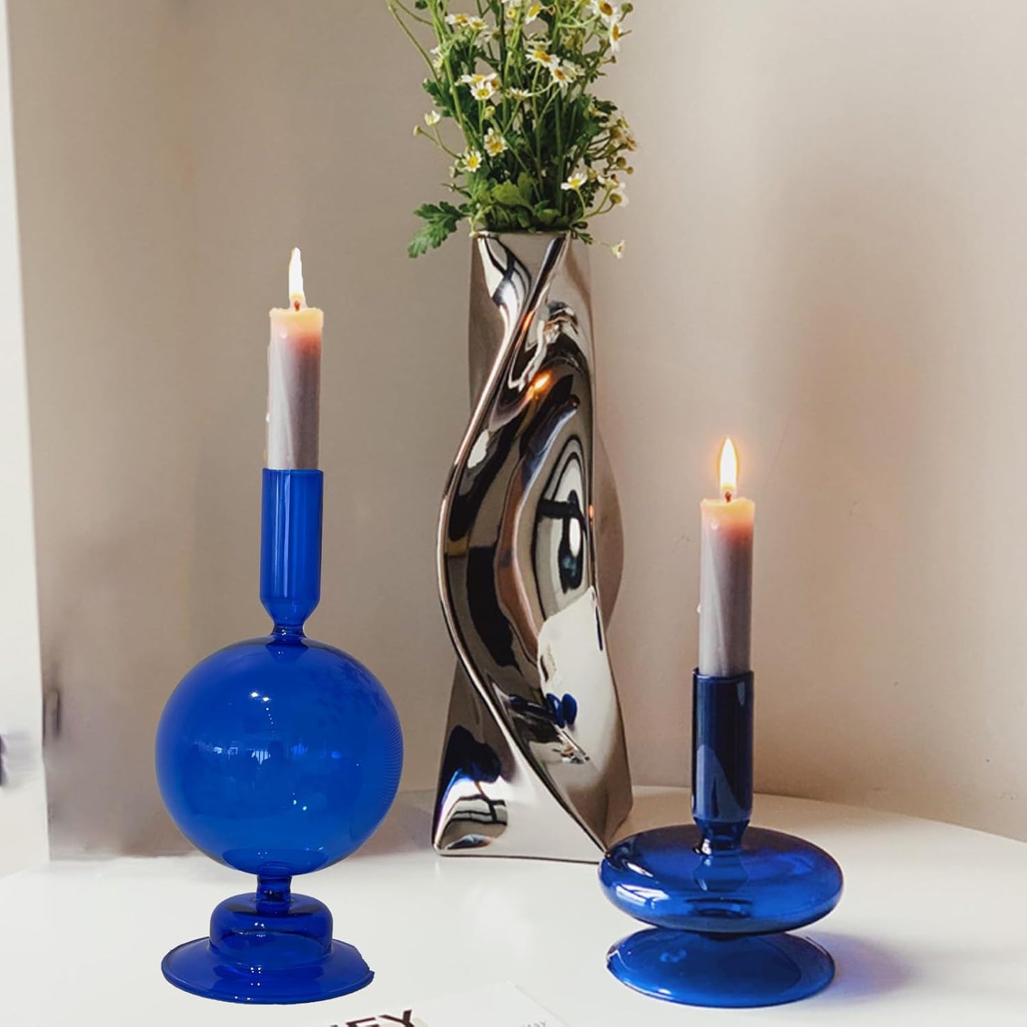 Candlestick Holders,Glass Candle Holders for Table Centerpiece Black Taper Candle Holders