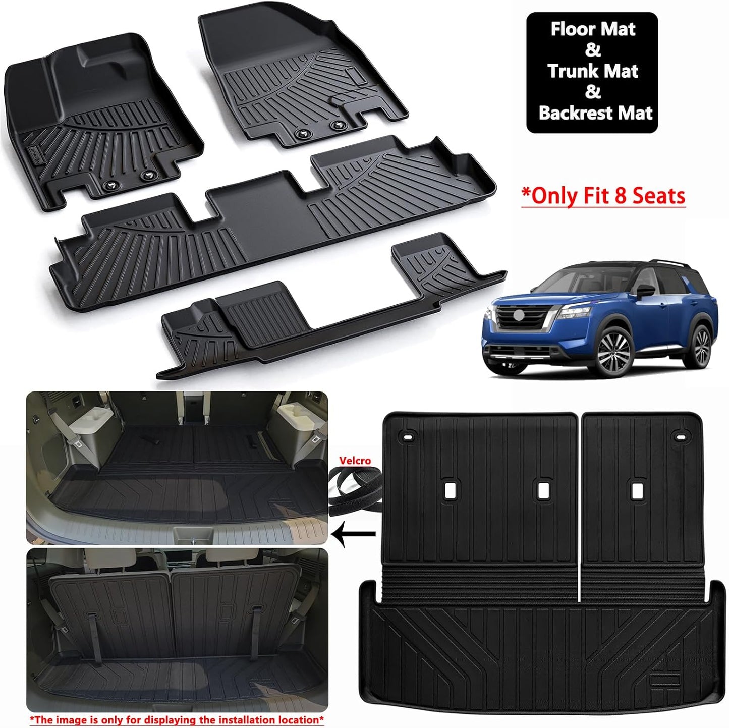 Floor Mats & Large Trunk Mat for 2022-2024 2025 Nissan Pathfinder 8 Seats