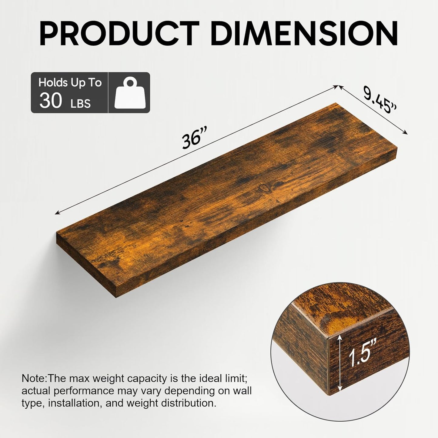 BAYKA Floating Shelves for Wall, 36 inches Long Wall Mounted Rustic Wood Shelves for Bathroom