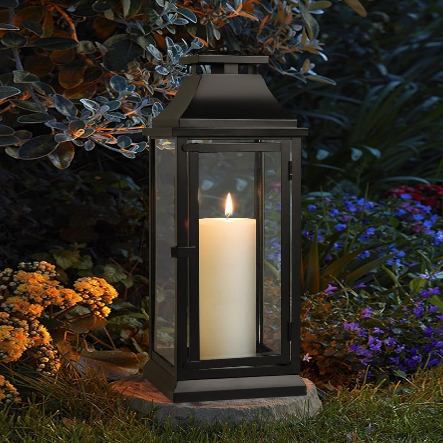 Black Hurricane Lanterns with Clear Glass Panels - Ideal for Home Decor