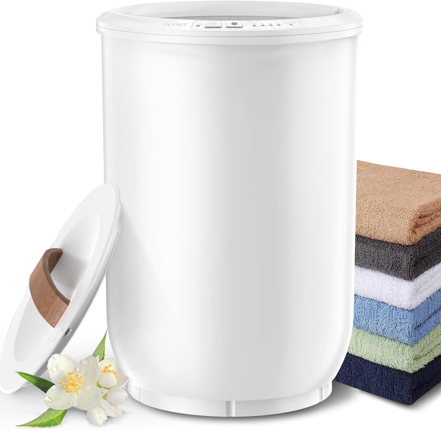 Large Towel Warmer for Bathroom - Heated Towel Warmers Bucket, Wood Handle, Auto Shut Off