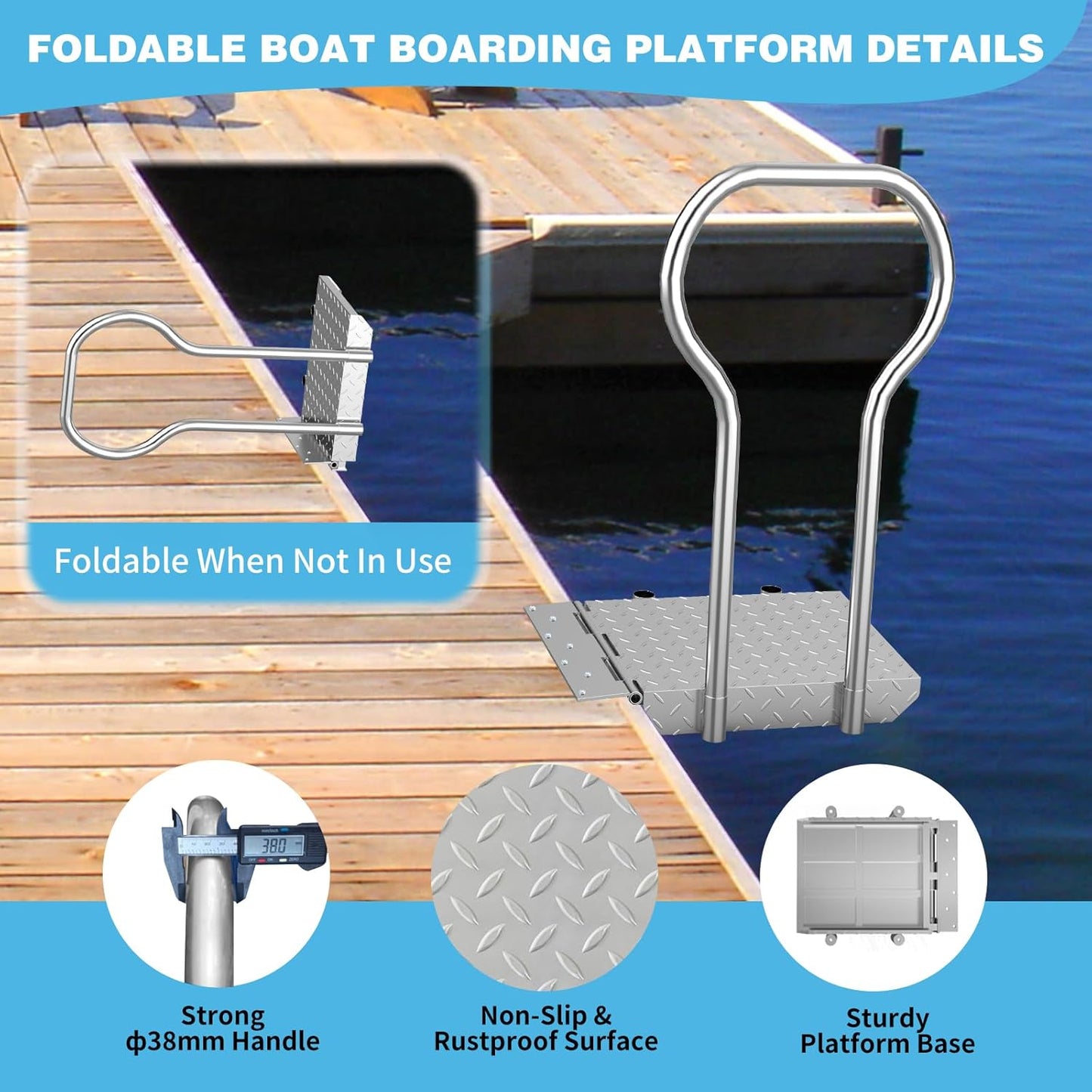 Boat Boarding Platform with Handrail, Foldable Dock Boarding Platform with Handle